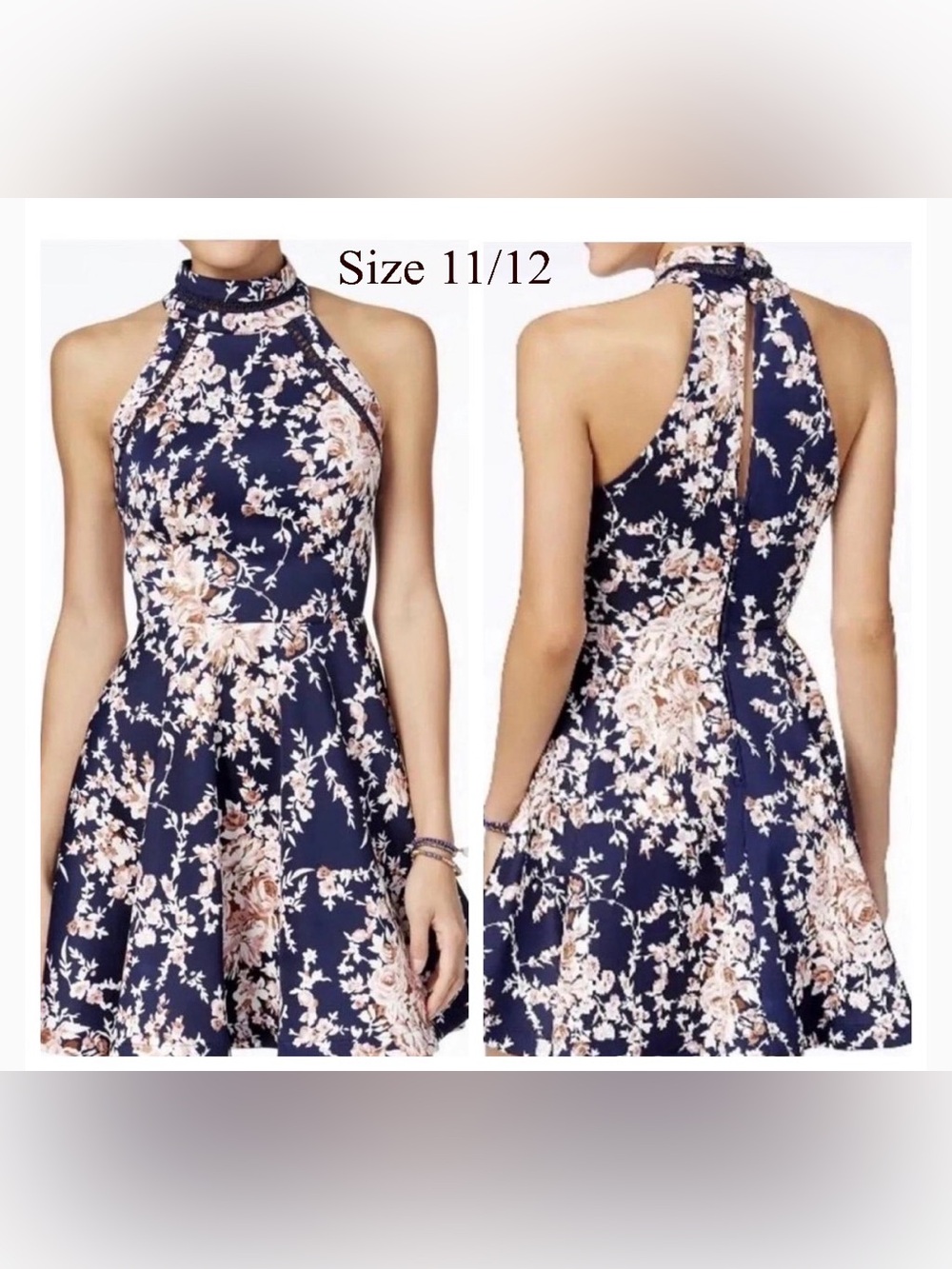 B Darlin Halter Skater Dress Crochet Trim - size 11/12